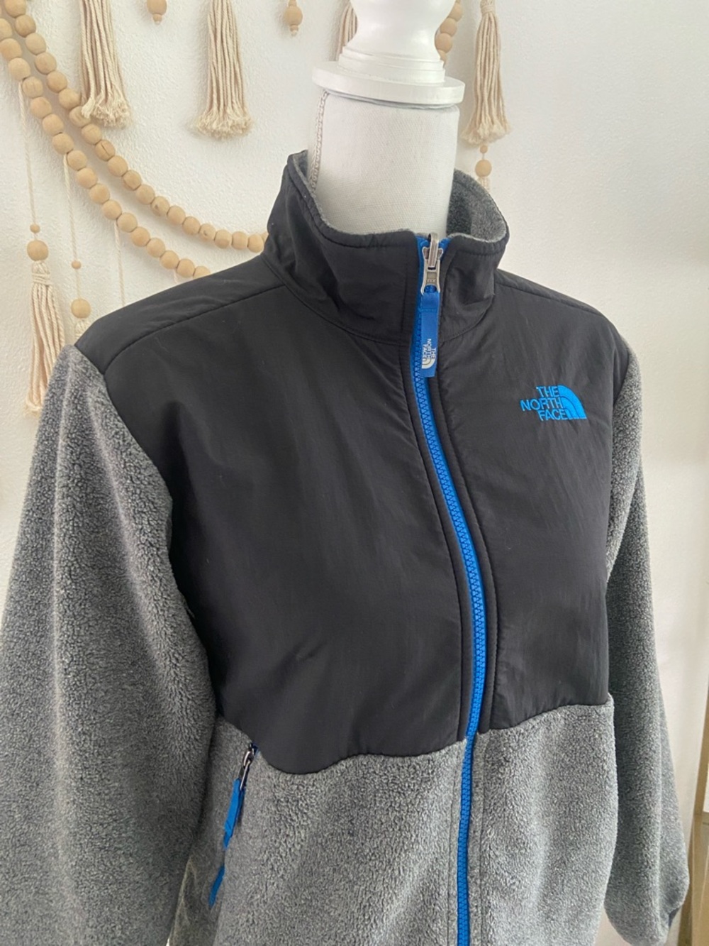 The North Face boys Denali Fleece zip up jacket grey black blue outdoor L 14/16 - Picture 3 of 16